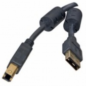 Кабель USB 2.0 AM/BM 1.8 м (пакет) экранированный, позолоченные контакты, ферритовое кольцо, черный 